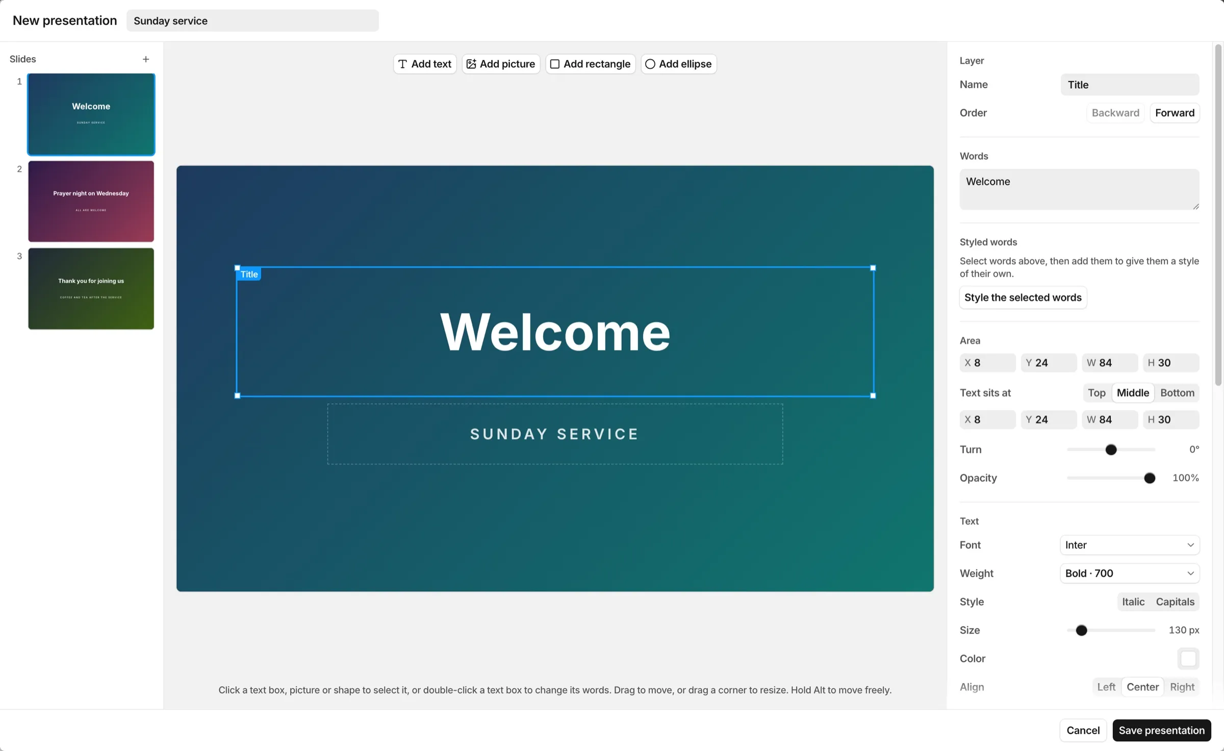 The presentation editor of FlowCast
