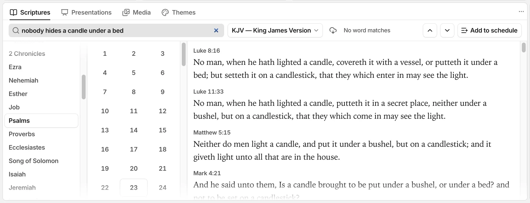 Search results in the Scriptures panel of FlowCast
